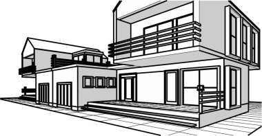 Kasaba mimarisi çizimi 3D illüstrasyon