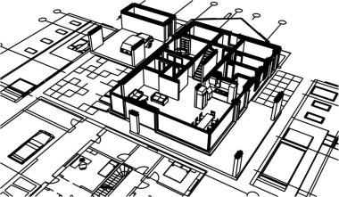 Kasaba mimarisi çizimi 3D illüstrasyon