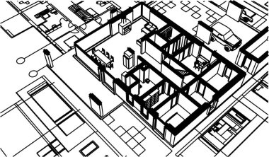 Kasaba mimarisi çizimi 3D illüstrasyon