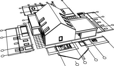 Kasaba mimarisi çizimi 3D illüstrasyon