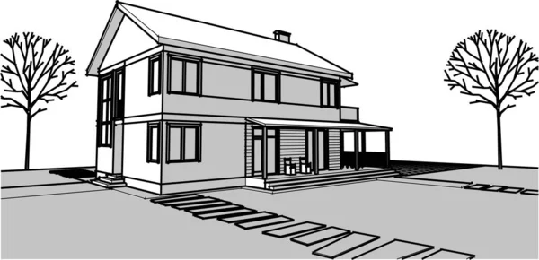 House Architectural Sketch Illustration — Stock Vector