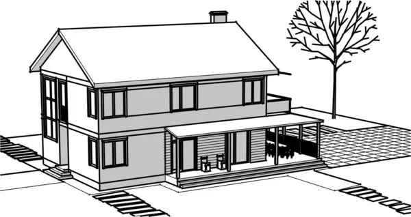 Maison Architecture Croquis Illustration — Image vectorielle