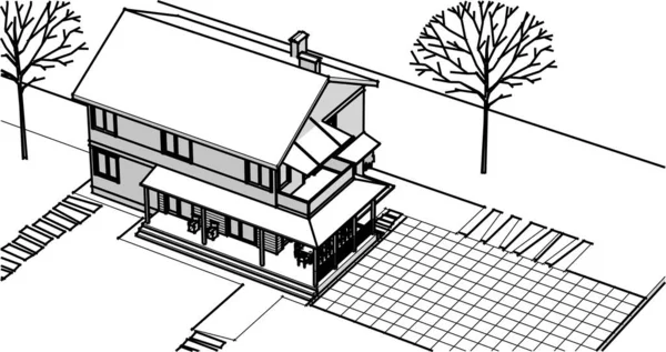 Архитектурный Эскиз Дома Иллюстрация — стоковый вектор