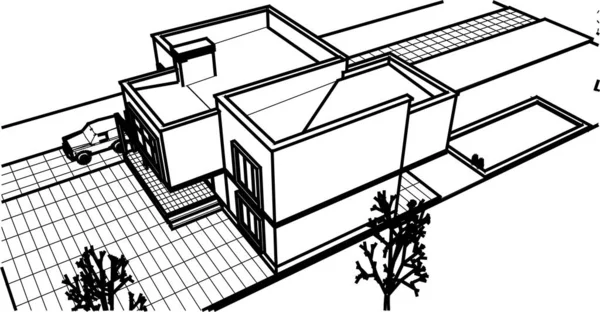 Casa Schizzo Architettonico Illustrazione — Vettoriale Stock