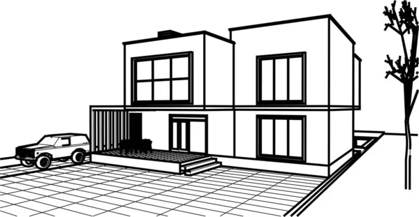 Dům Architektonický Náčrt Ilustrace — Stockový vektor