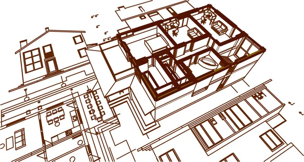 Huis Architectonische Schets Illustratie — Stockvector