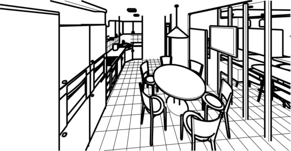 Interior Cocina Sala Estar Ilustración — Vector de stock