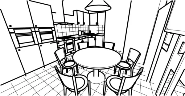 Cuisine Intérieure Salon Illustration — Image vectorielle