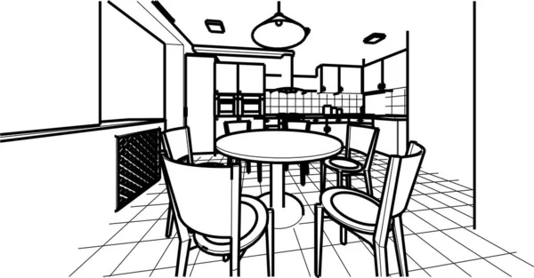 Interior Cocina Sala Estar Ilustración — Vector de stock