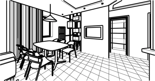 Interiér Kuchyně Obývací Pokoj Ilustrace — Stockový vektor