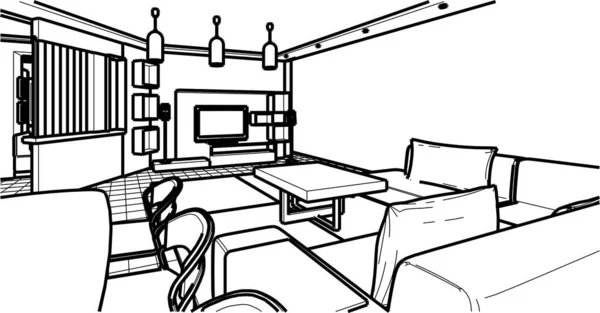Interior Cocina Sala Estar Ilustración — Archivo Imágenes Vectoriales