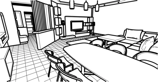 Внутренняя Кухня Гостиная Иллюстрация — стоковый вектор