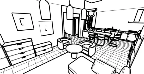 キッチンリビングルーム3Dイラスト — ストックベクタ