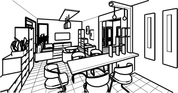 Interior Cocina Sala Estar Ilustración — Vector de stock