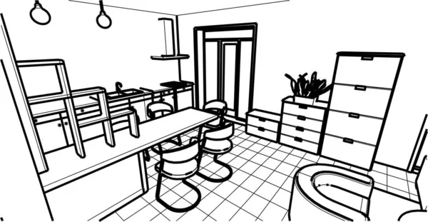 Interiér Kuchyně Obývací Pokoj Ilustrace — Stockový vektor