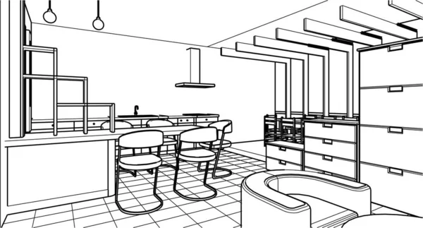 Interior Cocina Sala Estar Ilustración — Archivo Imágenes Vectoriales