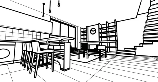 Casa Interior Cozinha Sala Estar Ilustração — Vetor de Stock