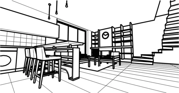 Casa Interior Cocina Sala Estar Ilustración — Vector de stock