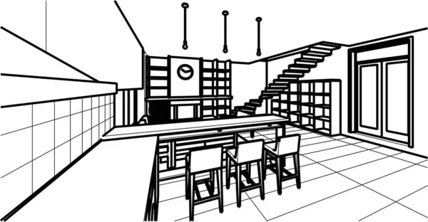 Casa Interior Cozinha Sala Estar Ilustração —  Vetores de Stock