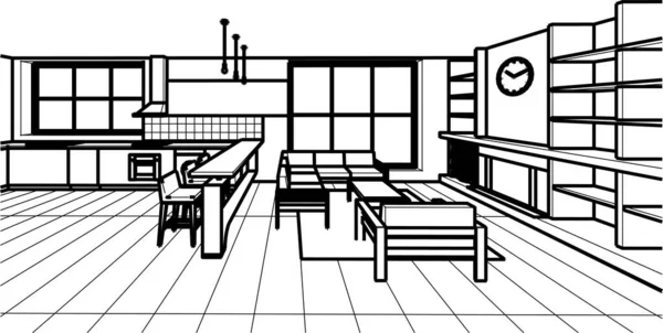 Dom Wnętrze Kuchnia Pokój Dzienny Ilustracja — Wektor stockowy