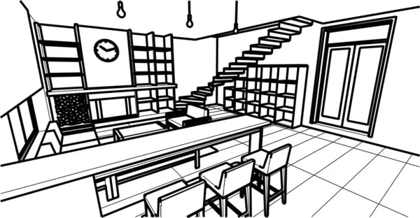 Dům Interiér Kuchyně Obývací Pokoj Ilustrace — Stockový vektor