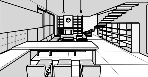 家のキッチンリビングルーム3Dイラスト — ストックベクタ