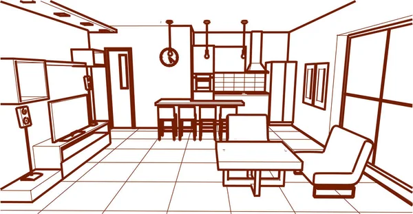 Casa Interior Cocina Sala Estar Ilustración — Vector de stock