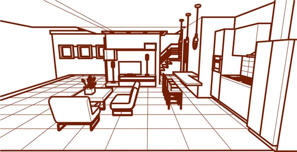 Casa Interior Cocina Sala Estar Ilustración — Vector de stock