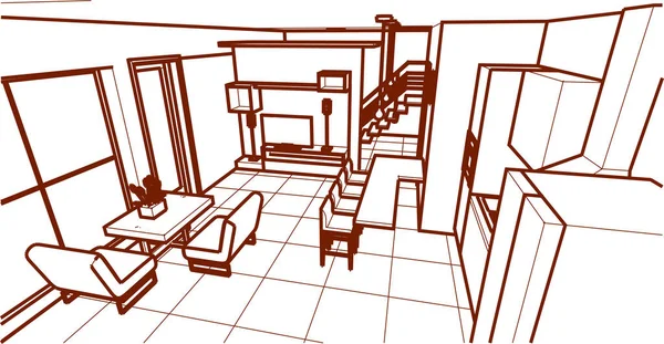 Casa Interior Cozinha Sala Estar Ilustração — Vetor de Stock