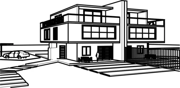 Moderne Dubbele Huis Architectonische Rendering — Stockvector