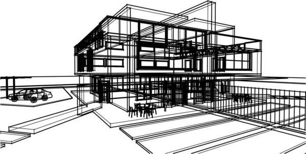 Moderna Doppia Casa Architettonica Rendering — Vettoriale Stock