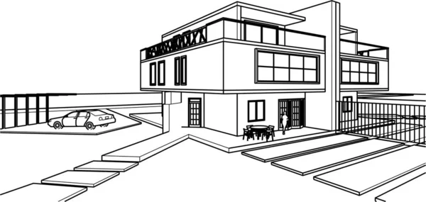 Moderne Maison Double Architecture Rendu — Image vectorielle