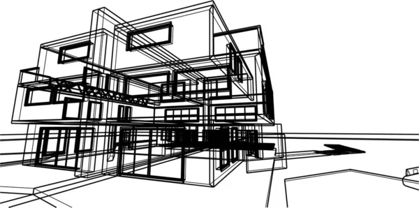 Moderní Dvojdomek Architektonické Vykreslování — Stockový vektor
