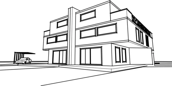 Modernes Architektonisches Rendering Von Doppelhäusern — Stockvektor