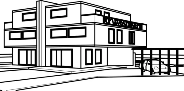 Moderne Dubbele Huis Architectonische Rendering — Stockvector