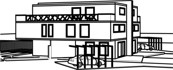 Moderne Maison Double Architecture Rendu — Image vectorielle