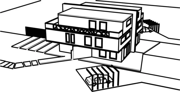 Modernes Architektonisches Rendering Von Doppelhäusern — Stockvektor