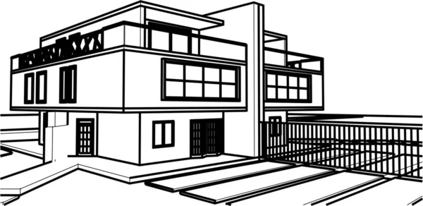 Moderna Doppia Casa Architettonica Rendering — Vettoriale Stock