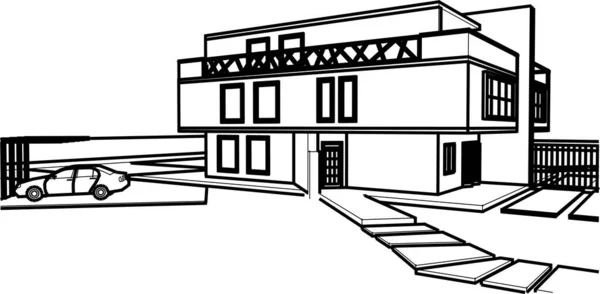 現代のダブルハウス建築の3Dレンダリング — ストックベクタ