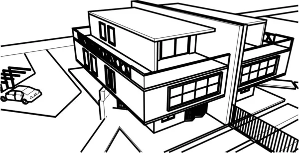 現代のダブルハウス建築の3Dレンダリング — ストックベクタ