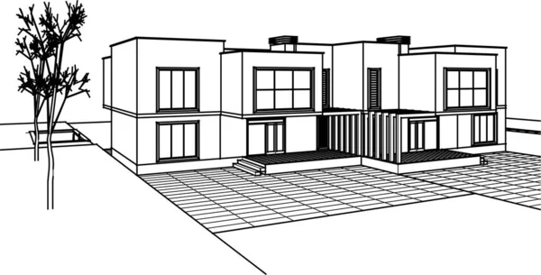 Haus Architektonische Skizze Illustration — Stockvektor