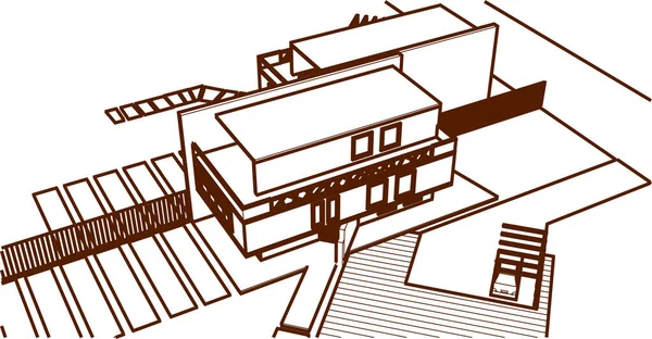 Huis Architectonische Schets Illustratie — Stockvector