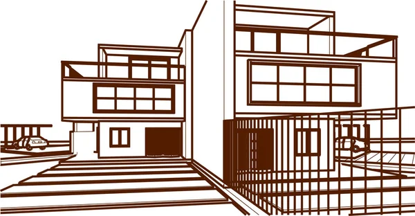 Haus Architektonische Skizze Illustration — Stockvektor