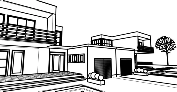 Townhouse Desenho Arquitetônico Ilustração —  Vetores de Stock