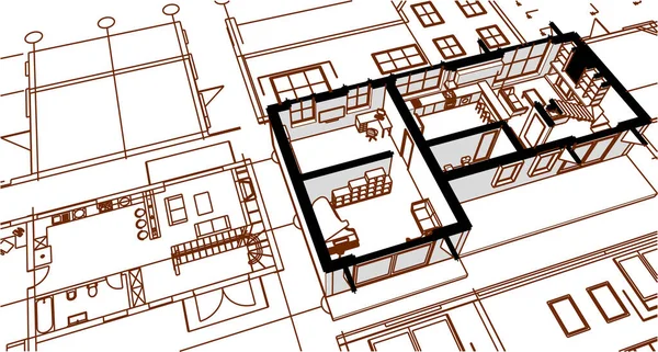 Townhouse Desenho Arquitetônico Ilustração —  Vetores de Stock