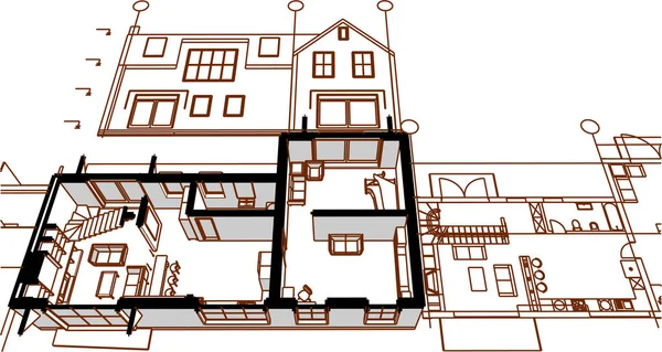 Townhouse Architectonische Schets Illustratie — Stockvector