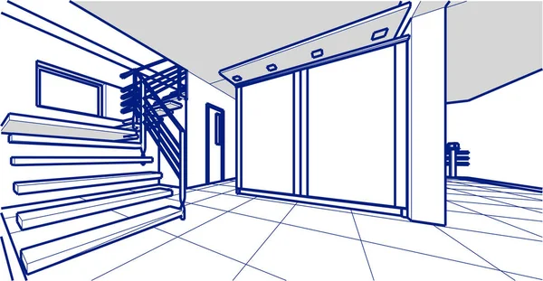 室内厨房客厅3D插图 — 图库矢量图片