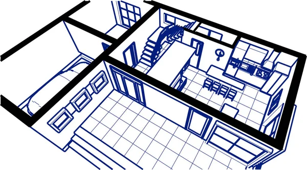 Interieur Keuken Woonkamer Illustratie — Stockvector