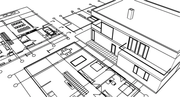 Městský Dům Architektonický Náčrt Ilustrace — Stockový vektor