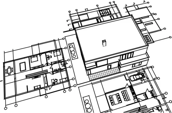 Casa Adosada Boceto Arquitectónico Ilustración — Archivo Imágenes Vectoriales